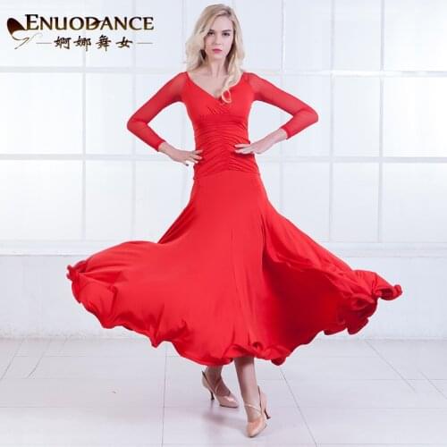 Modern graceful dancer waltzes long-sleeved dress dancing full-skirted dress new ballroom dance costumes MQ262