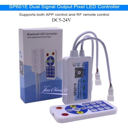 SP601E WS2812B WS2811 DC5V-24V Music Controller Built In Mic Dual Signal Addressable Pixels LED RGB Strip Light IOS/Android App