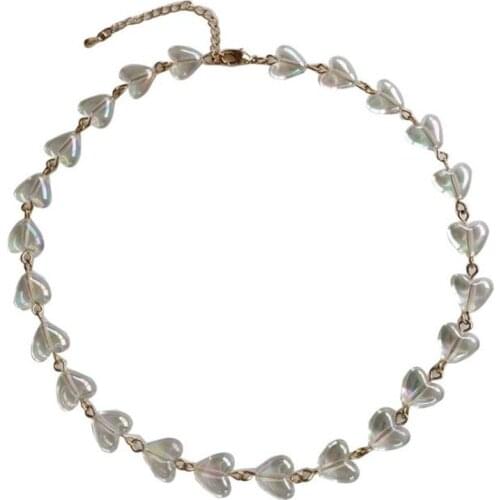 Temperament Lady Short Choker Clear Crystal Heart-Shaped Clavicle Necklace Korean Style Jewelry Accessories