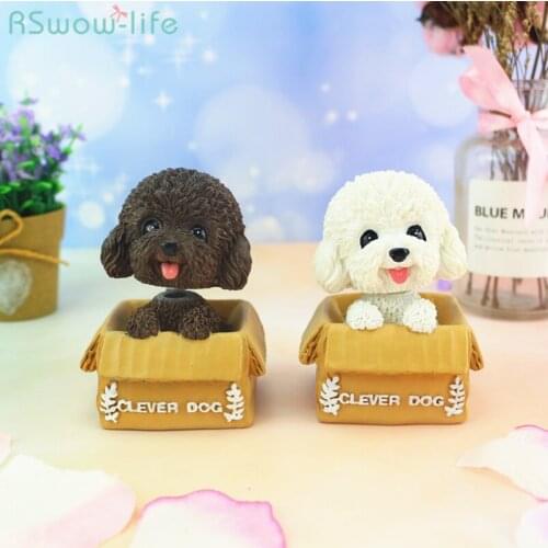 Creative Cartoon Resin Small White Teddy Bulldog Dog Car Decor Cake Baking Ornament Home Miniature Garden Decoration Accessories