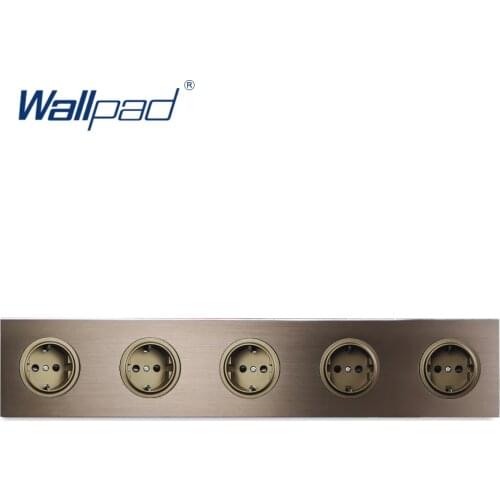 Wallpad L6 5 Way Brown EU Wall Socket Quintuple Electrical Power Outlet Schuko Brushed Aluminum Panel 430 * 86mm