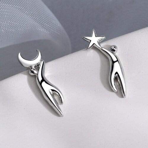Star Moon Stud Earrings Fashion Sweet Style Womens Ear Stud Cartoon Jewelry Moon and Stars Non-symmetrical Earrings