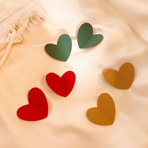 Fashion Red Green Khaki Heart Drop Earring for Women Vintage Big Cute Spray Metal Love Heart Earring 2020 Korean Jewelry Brincos
