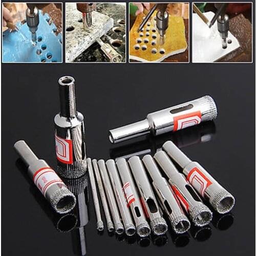 1 Set Hot 11Pcs 3-14mm Diamond Coated Core Saw Hole Drill Tool For Glass Marble Tiles