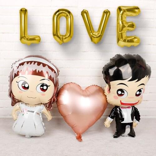 1set Bride and groom aluminum film balloon Wedding party Valentines day Boy girl Engagement decoration Baby shower
