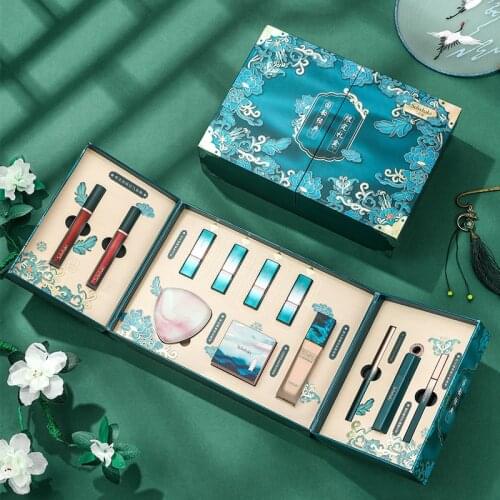 Valentines Day Gift Chinese Style Carved Lipstick 12Pcs Set Lip Glaze Loose Powder Eyeliner Mascara Eyebrow Pencil Make Up Tool