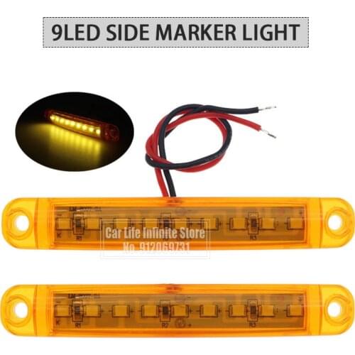 2PCS Amber 9LED Bus Truck Trailer Truck 24V LED Lights Side Marker Light Waterproof LED Light Tail Indicator Parking Light