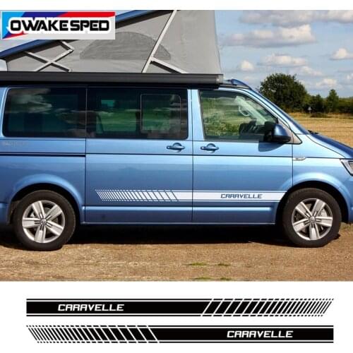 2pcs Car Sport Door Side Stripes Skirt Stickers Vinyl Decals Auto Body Decor Accessories For-Volkswagen Caravelle T4 T5 T6
