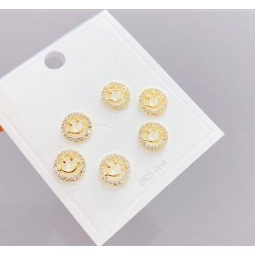 2021 New Design 6 Pcs 14K Gold Plated Cute Smile Stud Earrings Luxury Jewelry Cubic Zircon Earrings