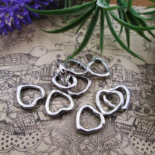 50pcs-antique silver ring heart beads 14mm Spacer Beads Charm Pendant,for DIY Earring Bracelet Necklace Jewelry Findings
