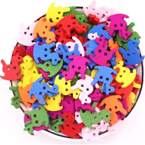 Mixed Horse Self-Adhesive Stickers 18*16mm Wooden Carving Child Handmade DIY Button Painting Material Craft Supplies 50pcs