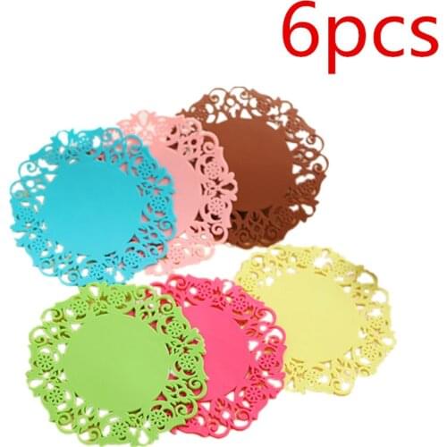 6 PCS Creative Lace Flower Hollow Doilies Silicone Coaster Coffee Table Cup Mats Pad Placemat Kitchen Cook Accessories wholesale