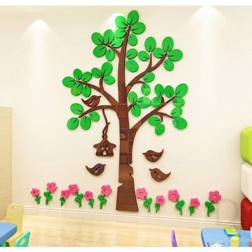 Childrens room flower and bird big tree wall sticker 3d stereo kindergarten cartoon wall decoration classroom culture