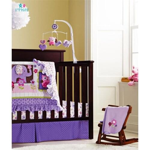 Newborn Baby Bed Bumpers 100% Cotton Purple Stereo Embroidery Baby Blanket Bed Sheet Quilt Cartoon Cute Baby Girl Bedding Sets