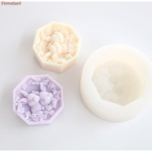 Handmade Animals Soap Mold DIY Happy Cute Rabbit Flower Round Silicone Molds Easy Release Silicone Soap Mold Soap Making Set
