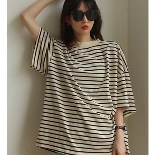 New women black and white stripe T-shirt oversized cotton T-shirt Jil sander short sleeve T-shirt womens mens summer top tees