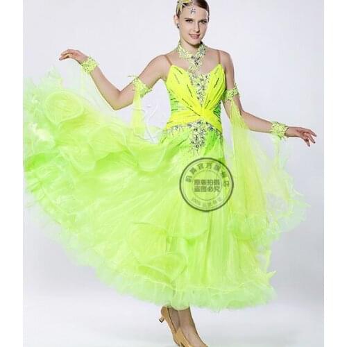 Customize green standard Waltz tango Fox trot Quick step ballroom dress competition woman back cutout lady girl