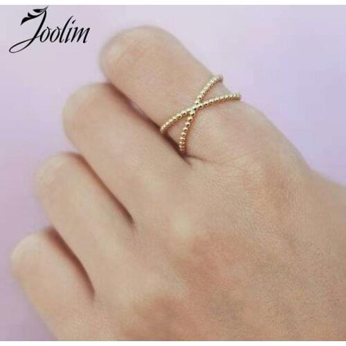 Joolim High End 18K Gold PVD Fashion Solid Round Bead Dual-loop Rings for Women Stainless Steel Jewelry Wholesale