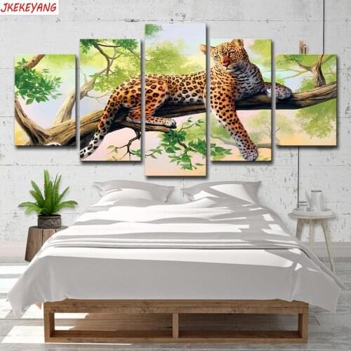 Full Square/Round Drill 5D DIY diamond painting 5pc leopard Pictures mosaic Diamond Embroidery Wall Arts J2213