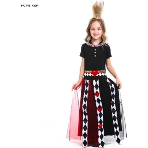 Girls Alice in Wonderland Red Queen Cosplay Children Halloween The Queen of Hearts Costumes Carnival Purim Role Play party dress
