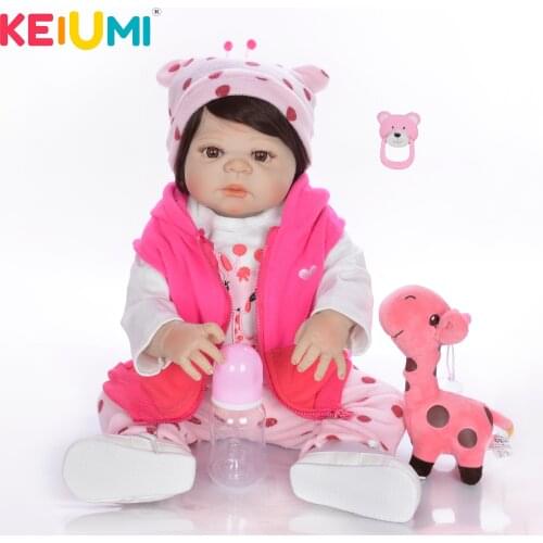 KEIUMI New Reborn Boneca Full Body Silicone DOLL 23 Inch Reborn Baby Doll Toys For Girl DIY Boneca For Kids Surprise