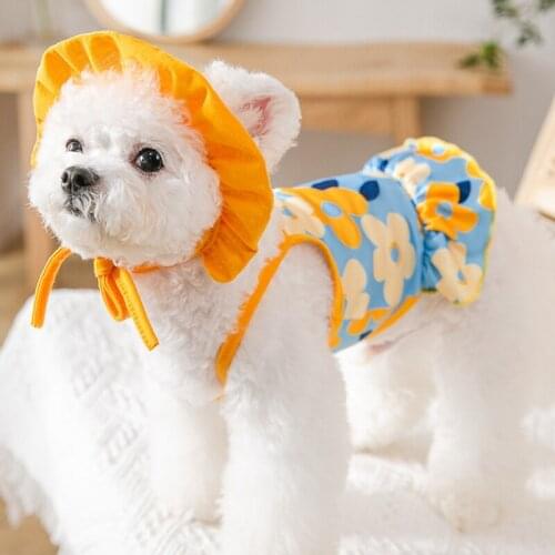 2PCS Summer Dog Clothes Girl Dresses Swimsuit Suit Printed Skirt Cat Dog Dress Cute Cat Skirt Dog Vest Female Dog Shorts Panties