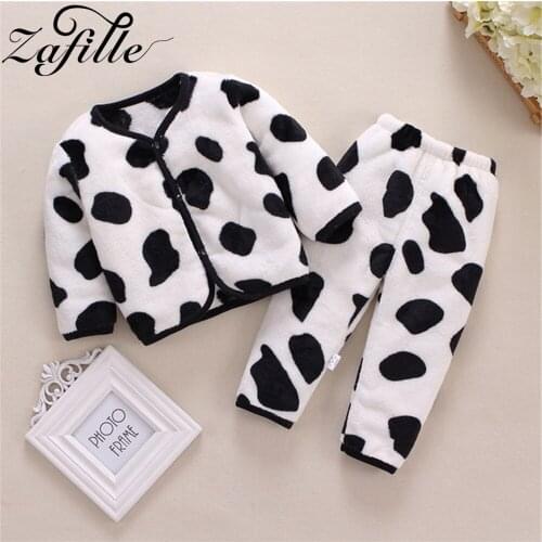 ZAFILLE Newborns Clothes Winter Warm Coral Fleece Baby Clothes Set Cartoon Printed Kids Toddler Infant Pajamas Sleepwear Set