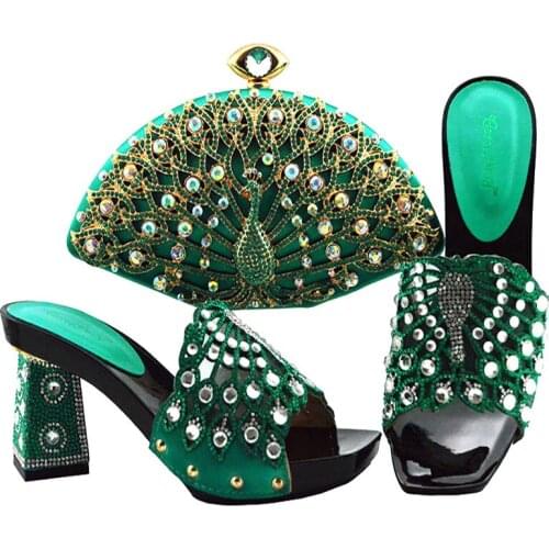 Hot Selling Italian Design Fashion Special Colorful Crystal Mixing Metal Style Nigerian Party Women Shoes and Bag Set in Pink