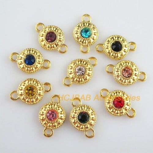 Fashion 20Pcs New Daisy Flower Charms Gold Color Retro Mixed Crystal Connectors 11x18mm