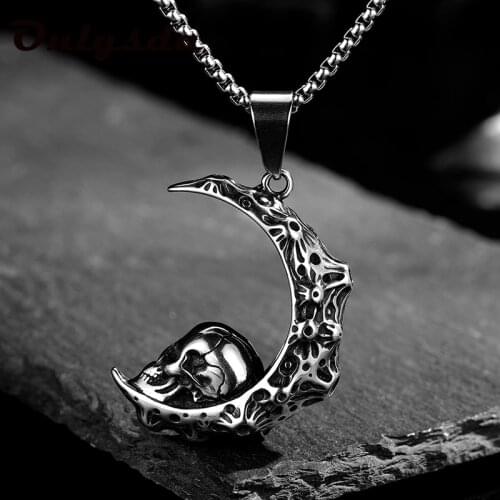 Fashion Good Detaoil Moon Skull Necklace Pendant For Men Male Gothic Jewelry Boy Gift Stainless steel Neck chains Gift