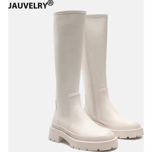 Fashion Women Knee High Boots Green Street Style Long Platform Boots 2022 New Side Zipper Chunky Heels Winter Shoes Women