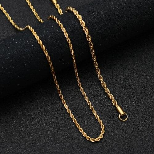 Low price 3MM 316L stainless steel Plated gold twist chain necklace For men and women Fashion gift jewelry drop shipping