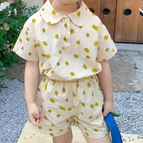 2021 New Summer Suit Kid Clothes Clothing Set T-Shirt+Shorts 2Pcs Flower Children Clothes Boy Set