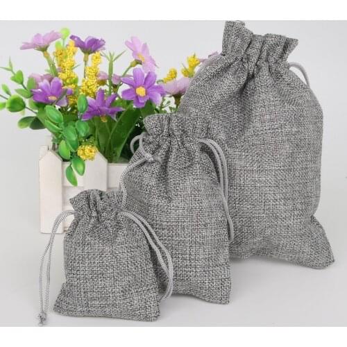 New Arrival 5pcs/lot 3 Size Grey Christmas/Wedding Gift Pouch Decorative Bags Linen Cotton Drawstring Bag Product Packaging Bags