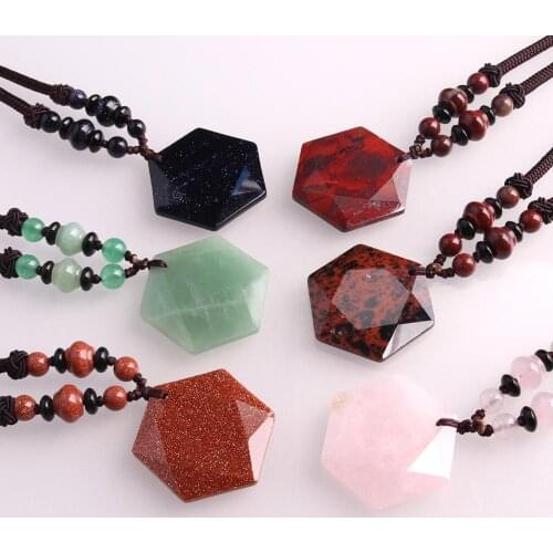 Wholesale 3pcs Hand Knotter Hexagram stone necklace Agates pink quartz Natural Stone Beads Energy Women Necklace Women jewelry