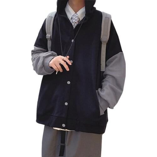 ERIDANUS Autumn Retro Hong Kong Style Hooded Cardigan Coat Men Women Students American Vintage Spell Sleeve Hooded Jacket MWJ241