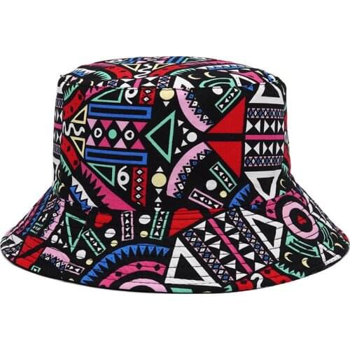 LDSLYJR 2021 Cotton colorful geometric print Bucket Hat Fisherman Hat outdoor travel hat Sun Cap Hats for Men and Women 457