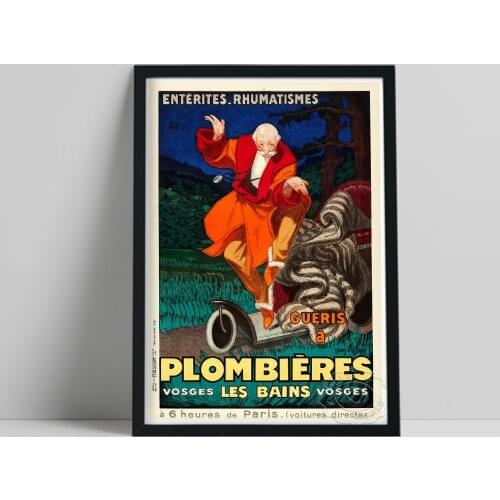 French Advertising Poster, Plombieres Arthritis And Rheumatism Cure Canvas Painting, Old Man Vintage Wall Picture Home Art Decor