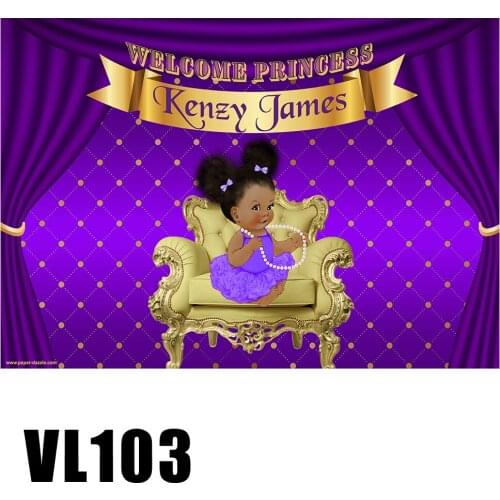 Custom Girl Baby Shower Backdrop Golden Royal Purple Princess Poster Backdrop Wallpaper Babyshower Photo Portrait Background