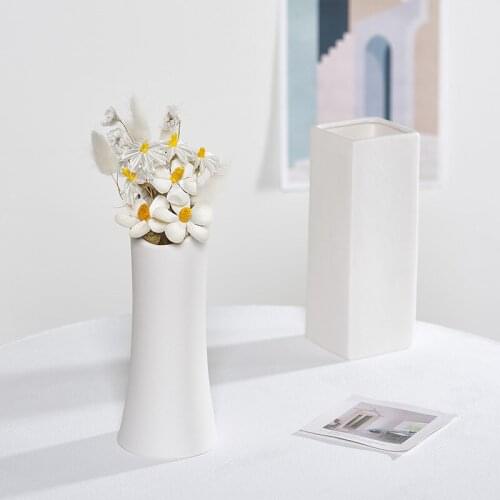 Simple White Small Fresh Ceramic Vase Dried Flower Arrangement Flower Ornament Nordic Modern Hydroponic Flower