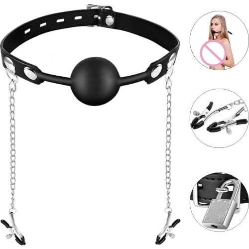 Adult Sex Supplies Nipple Clamps Adjustable Mouth Ball Stopper Mouth Ball Gag With Nipple Clamps Oral Fixation Mouth Stuffed