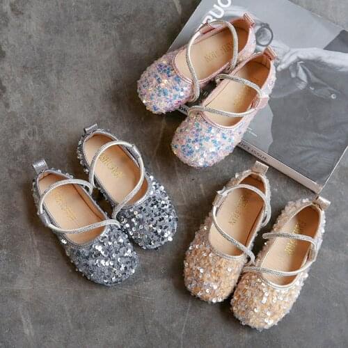 Rhinestones Party Kids Leather Shoes Fashion Sequins ChildrenS Flat Shoes Princess Shoes Baby Girl Child Shoe For Scholar 1-12