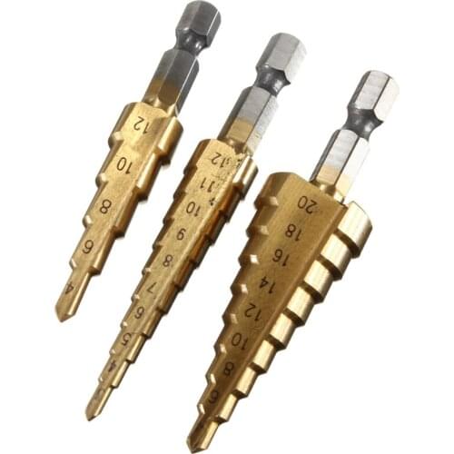 XNEMON 3pcs 3-12mm 4-12mm 4-20mm Titanium Step Drill Bits HSS 4241 Power Drills Tools