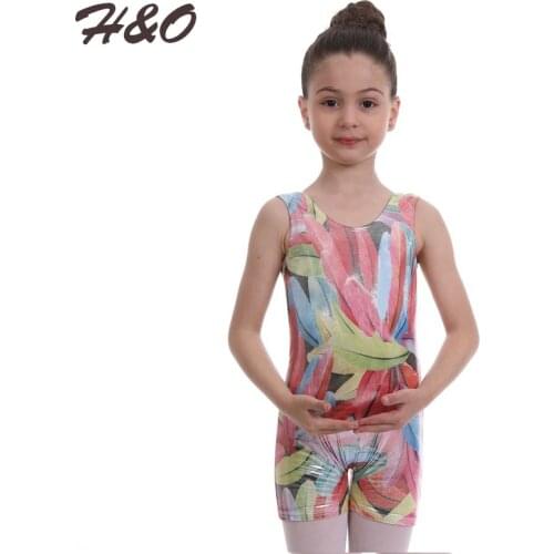 H&O Ballet Dance Leotards for Girl Shiny Metallic Colorful Printed Child Gymnastics Sleeveless Leotard Kids Wear Spandex Costume
