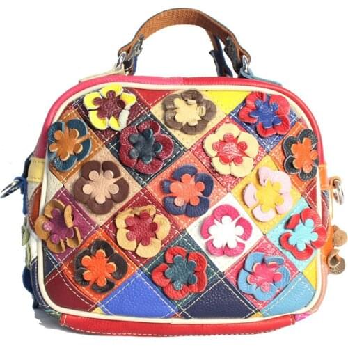 Vintage Luxury Women Shoulder Bag Brand Design Small Women Tote Bag Colorful Flower Patchwork Leather Lovely Crossbody Bag Purse