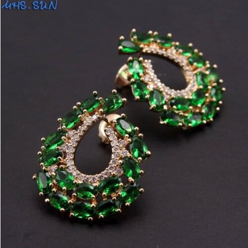 MHS.SUN 2019 vintage women stud earrings with AAA zircon luxury green/white/blue color crystal earrings for ladies party jewelry