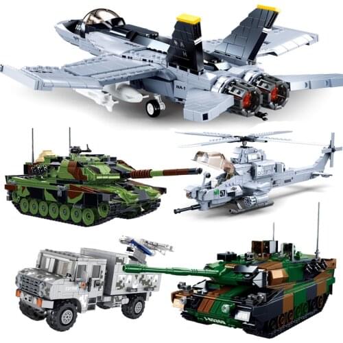 Military series World Super Tank Armored Vehicle Fighter Tracked Trailer DIY Model Building Blocks Bricks Toys Gifts