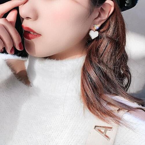 Fashion Love Heart Red Color Statement Small Earrings luxury shiny shell Rhinestone double heart ear studs for women gift