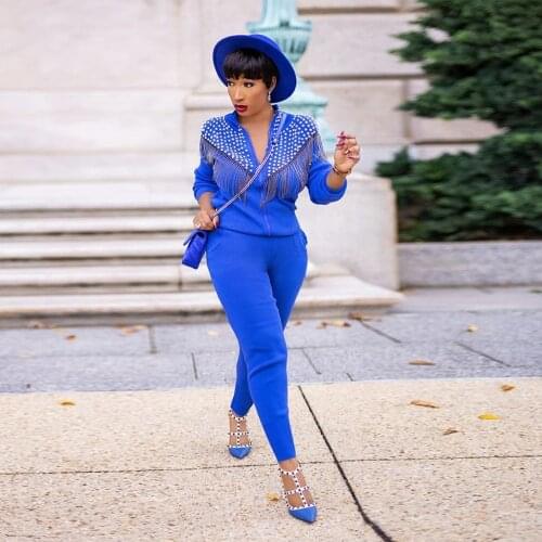 2 Piece Sets Womens Autumn 2021 Winter Tassel Set women Zip Jacket Tops+Trousers Tracksuit Fashion Two piece set