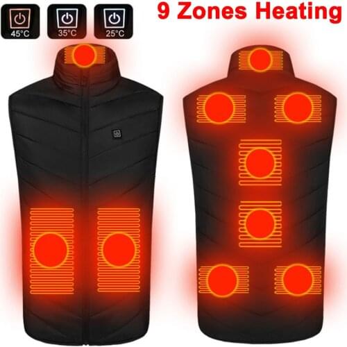 2020 9 Areas Heated Vest Men Women Usb Heated Jacket Heating Vest Thermal Clothing Hunting Vest Winter Heating Jacket BlackS-6XL